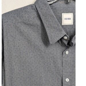 ROWM Men's 3XB Gray Blue Print Long Sleeve Button‎ Down Shirt Cotton Casual